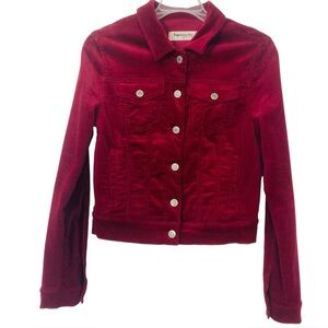 Classic Corduroy Jacket Burgundy with Metal Button Accents Cropped Layering S